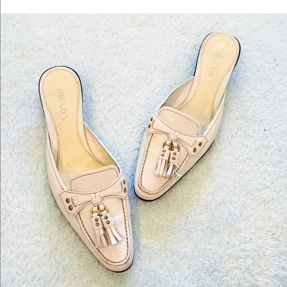{Prada} white creamy leather mules/slides - Picture 1 of 6